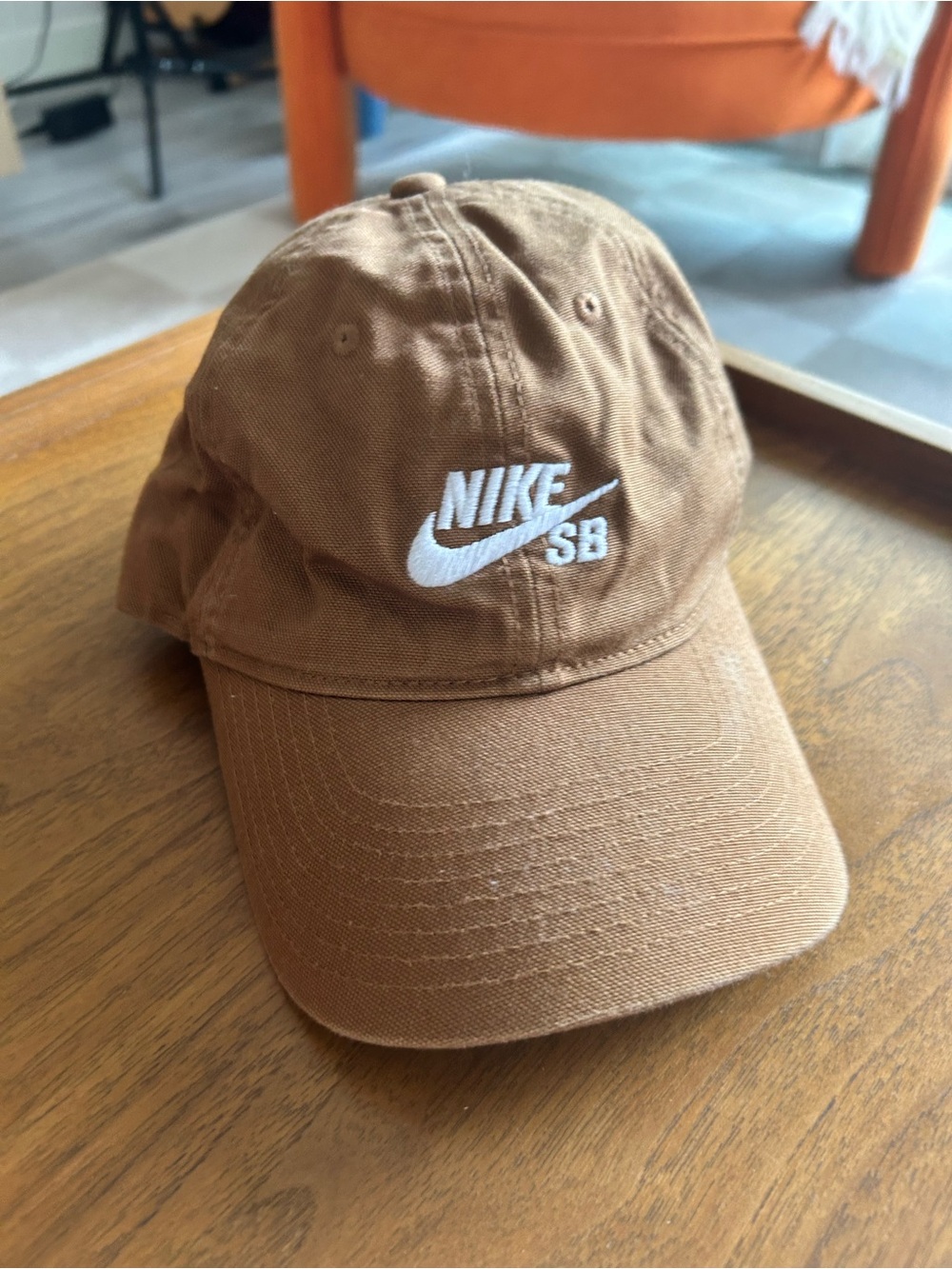 Nike Brown Cotton Dad Hat with White Embroidered Swoosh